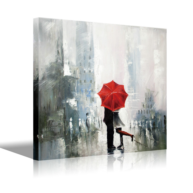 Palette Knife Art The Lovers Under The Umbrella Modern Oil Paintings Gift For Lovers - Art Collection Single Room Large